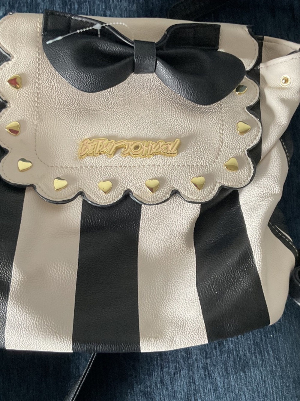 Betsey Johnson Black & White Striped Backpack